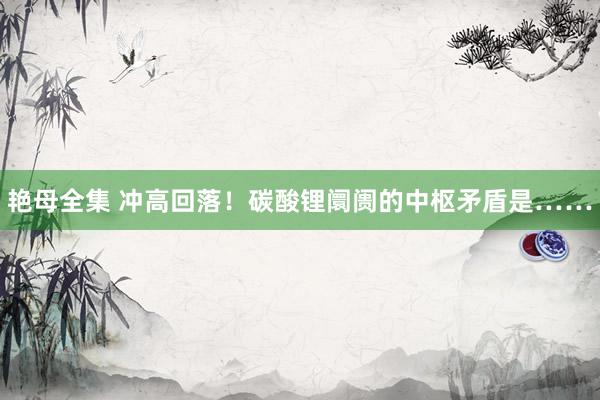 艳母全集 冲高回落！碳酸锂阛阓的中枢矛盾是……