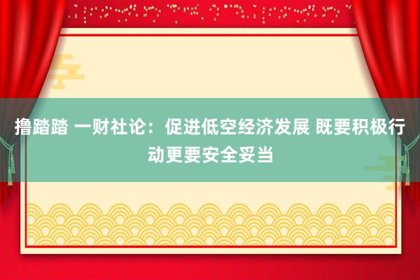 撸踏踏 一财社论：促进低空经济发展 既要积极行动更要安全妥当