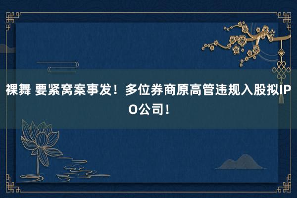 裸舞 要紧窝案事发！多位券商原高管违规入股拟IPO公司！