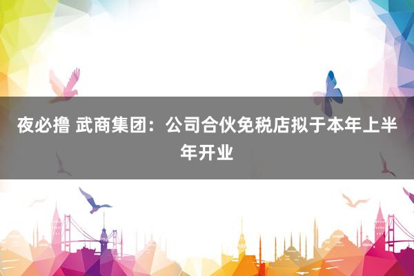 夜必撸 武商集团：公司合伙免税店拟于本年上半年开业